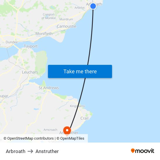 Arbroath to Anstruther map