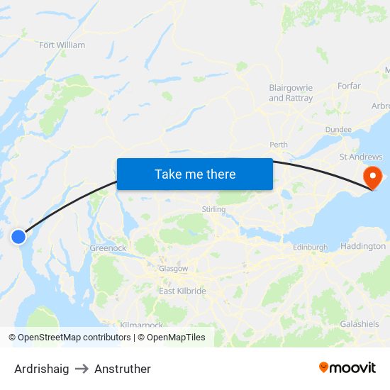 Ardrishaig to Anstruther map