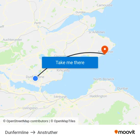 Dunfermline to Anstruther map