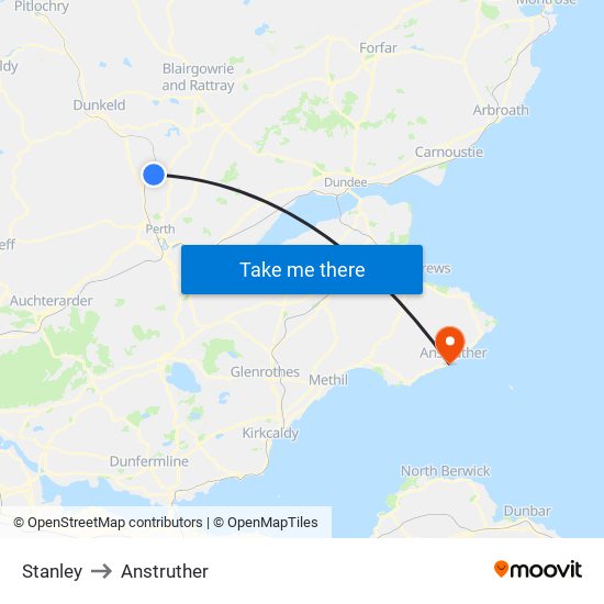 Stanley to Anstruther map