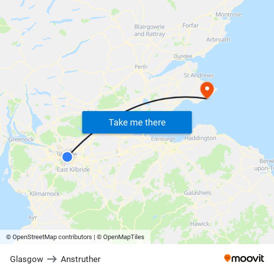 Glasgow to Anstruther map