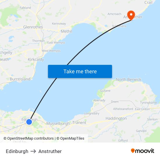 Edinburgh to Anstruther map