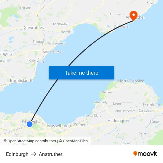 Edinburgh to Anstruther map