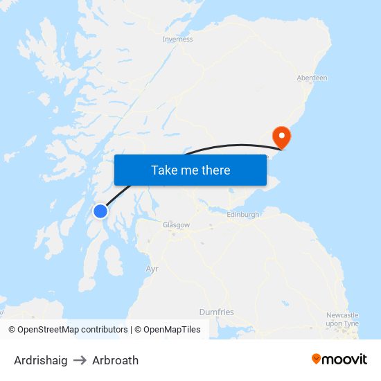 Ardrishaig to Arbroath map