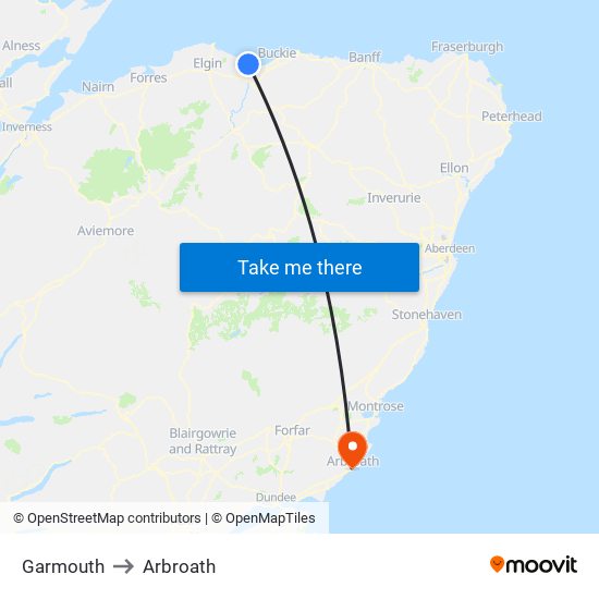 Garmouth to Arbroath map