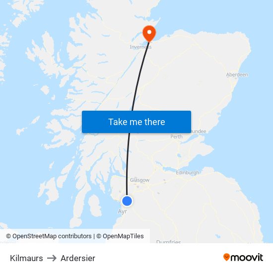 Kilmaurs to Ardersier map