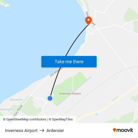 Inverness Airport to Ardersier map