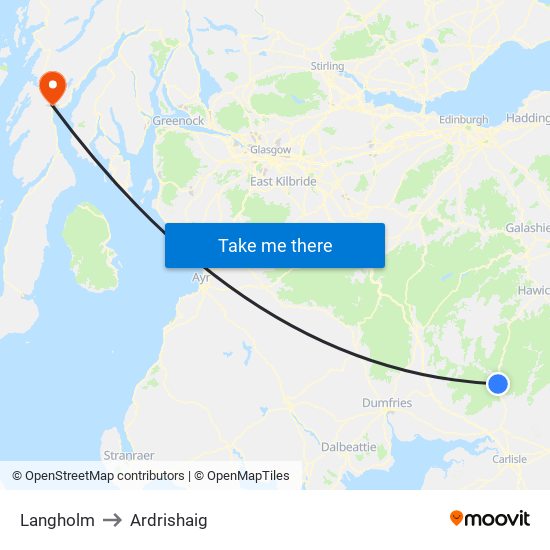 Langholm to Ardrishaig map