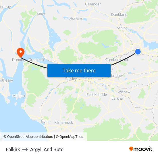 Falkirk to Argyll And Bute map