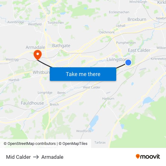 Mid Calder to Armadale map