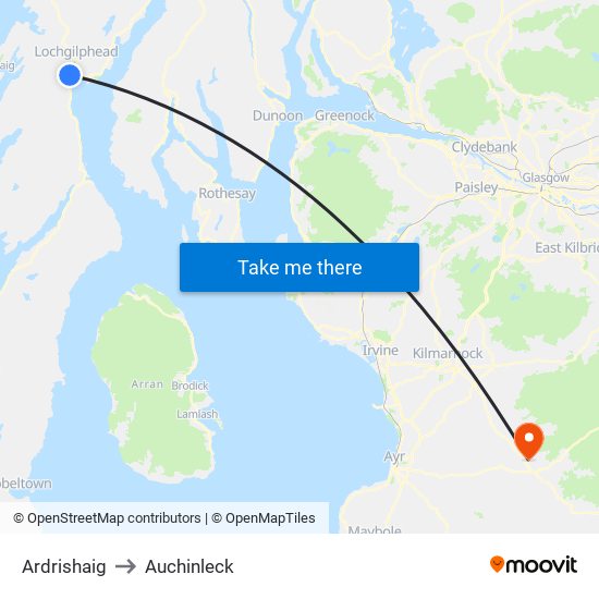 Ardrishaig to Auchinleck map