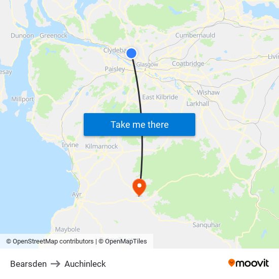 Bearsden to Auchinleck map