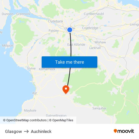 Glasgow to Auchinleck map