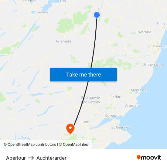 Aberlour to Auchterarder map