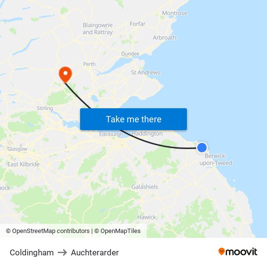 Coldingham to Auchterarder map