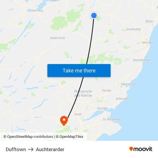 Dufftown to Auchterarder map