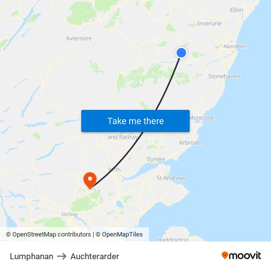 Lumphanan to Auchterarder map