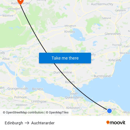 Edinburgh to Auchterarder map