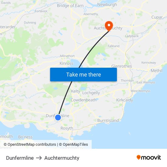 Dunfermline to Auchtermuchty map