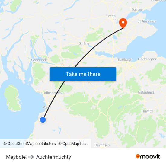 Maybole to Auchtermuchty map