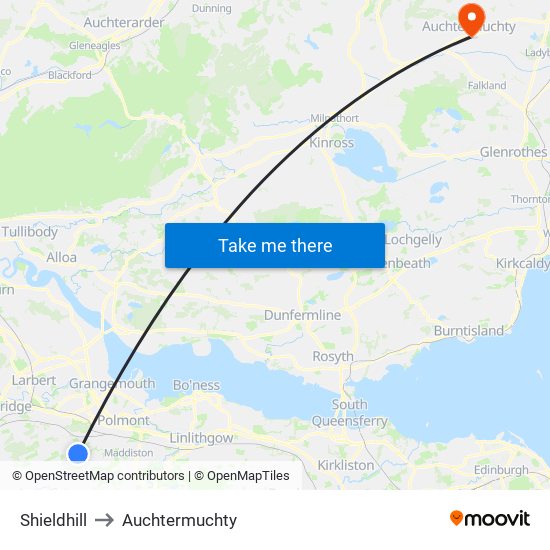 Shieldhill to Auchtermuchty map