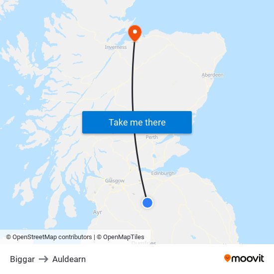 Biggar to Auldearn map