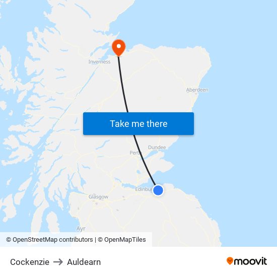 Cockenzie to Auldearn map