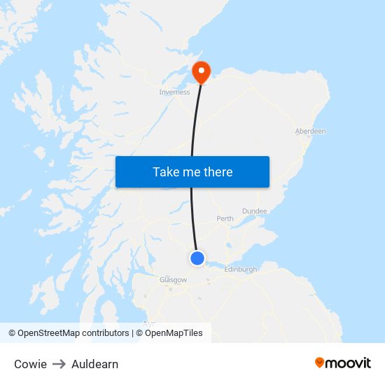 Cowie to Auldearn map