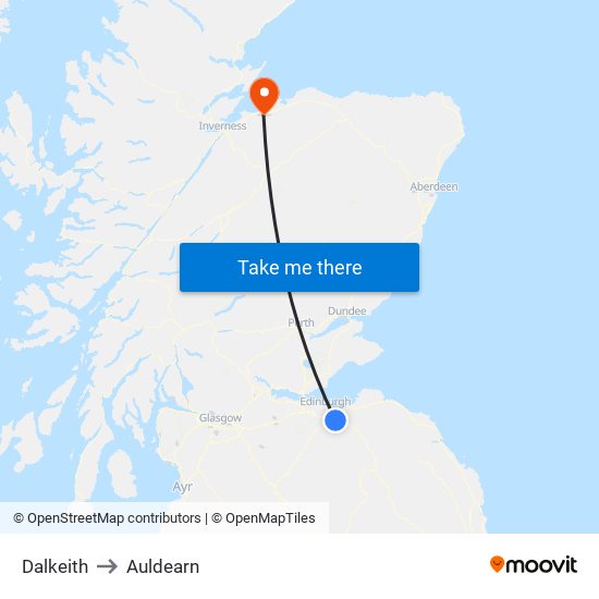 Dalkeith to Auldearn map