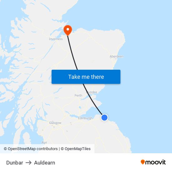 Dunbar to Auldearn map