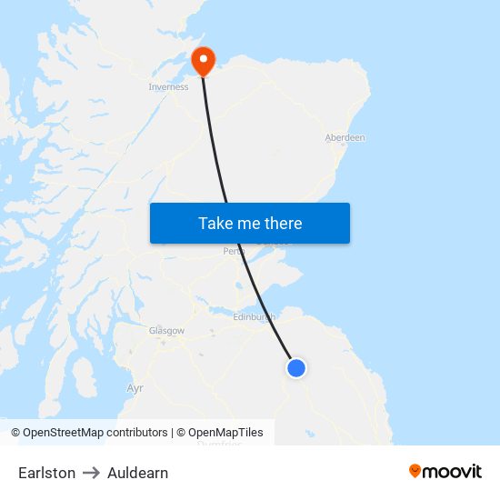 Earlston to Auldearn map