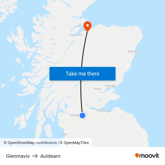 Glenmavis to Auldearn map
