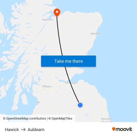 Hawick to Auldearn map