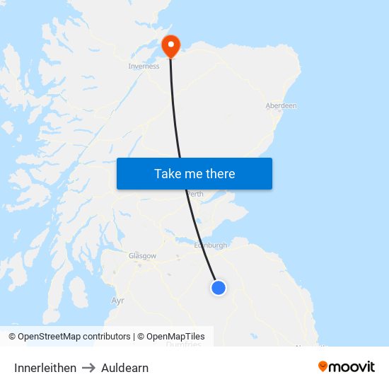 Innerleithen to Auldearn map