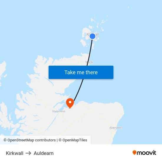 Kirkwall to Auldearn map