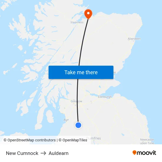 New Cumnock to Auldearn map