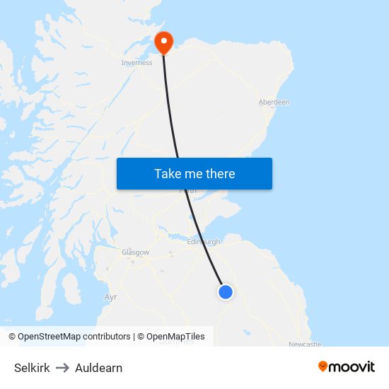 Selkirk to Auldearn map