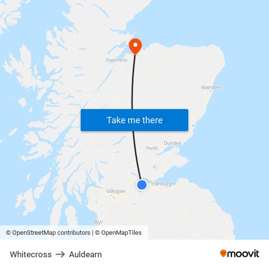 Whitecross to Auldearn map