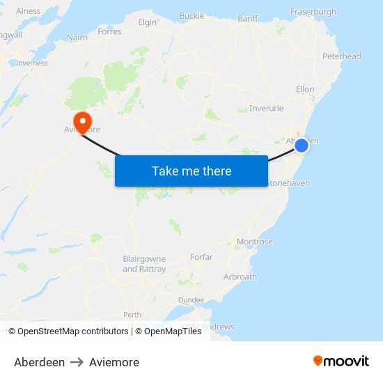 Aberdeen to Aviemore map