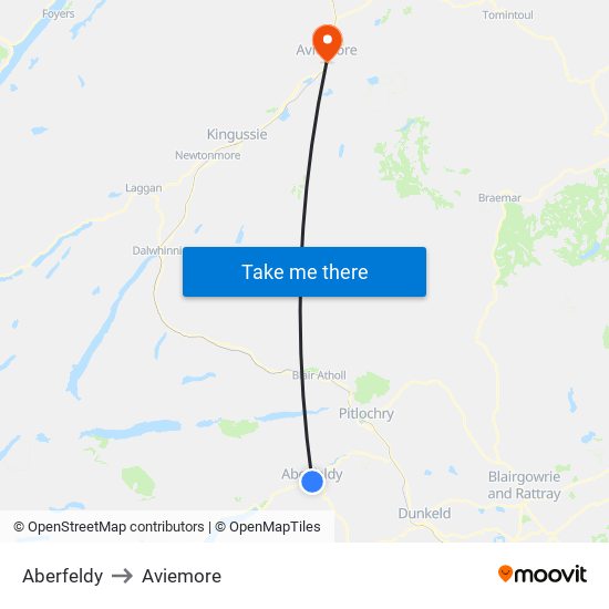 Aberfeldy to Aviemore map