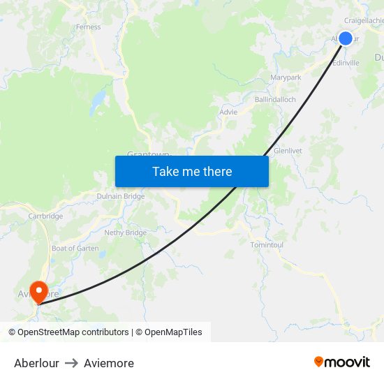 Aberlour to Aviemore map