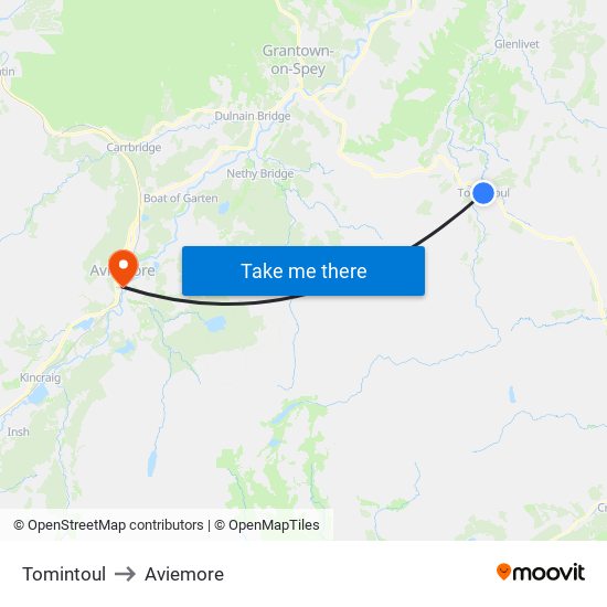 Tomintoul to Aviemore map