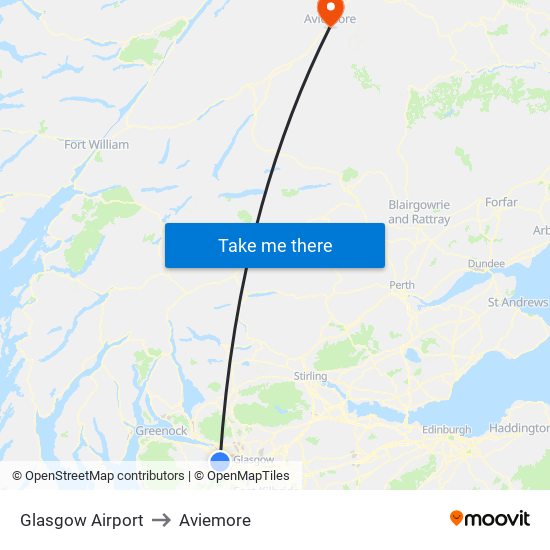 Glasgow Airport to Aviemore map