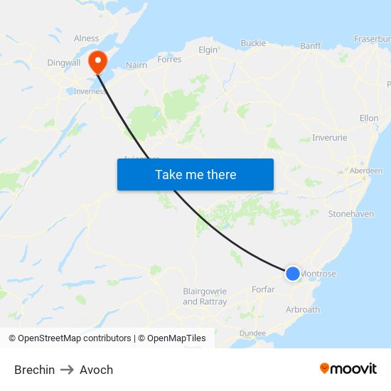 Brechin to Avoch map