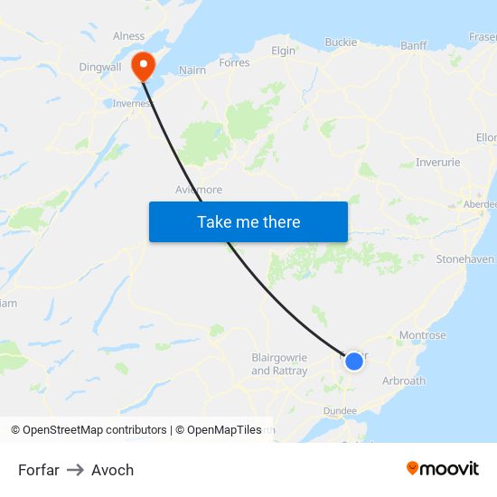 Forfar to Avoch map