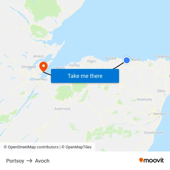 Portsoy to Avoch map