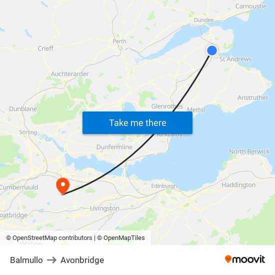 Balmullo to Avonbridge map