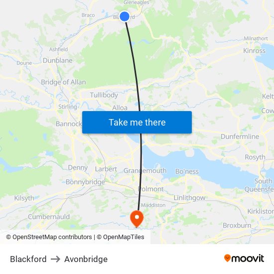 Blackford to Avonbridge map
