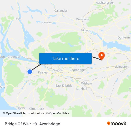 Bridge Of Weir to Avonbridge map
