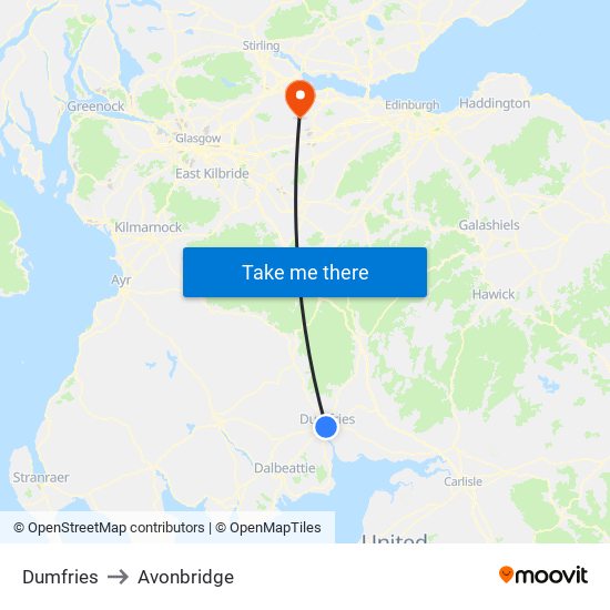 Dumfries to Avonbridge map